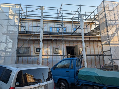 豊田市木の家工務店都築建設　新築住宅建前外壁下地完了