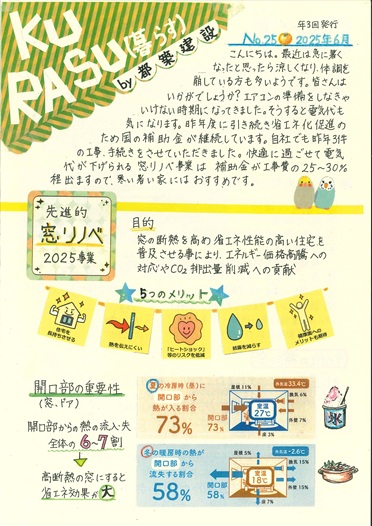 豊田市木の家工務店都築建設の情報誌KURASU　住宅つくりやリフォームに関する少し役立つ情報を掲載しています