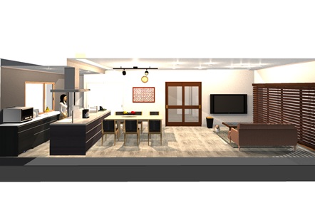 豊田市木の家工務店都築建設の豊田市K様邸リノベーション工事 LDKパース